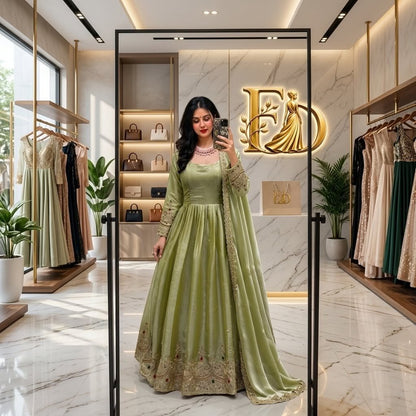 RangBhoomi ZMY Silk Gown, Pants & Dupatta Set - Embroidered Ready-to-Wear Ensemble