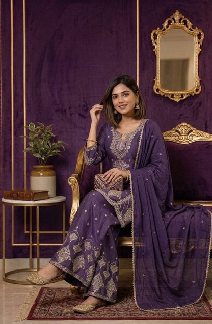 RangBhoomi Designer Wear Festival Exclusive Collection – Premium Embroidered Rangoli Crush Fabric Set with Palazzo and Lace Dupatta