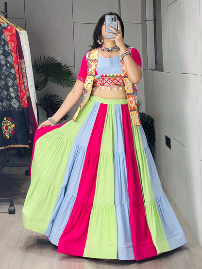 RangBhoomi Multicolor Mirror-Work Lehenga Choli Set — Festive Navratri Garba Ensemble