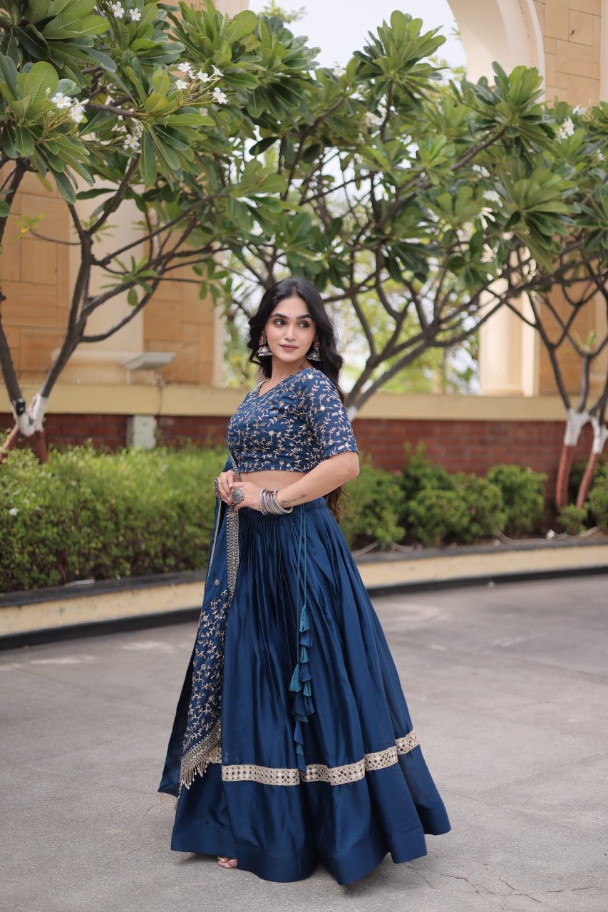 RangBhoomi Glory Satin Embroidered Lehenga Choli Set - Full-Stitched Lehenga with Designer Dupatta