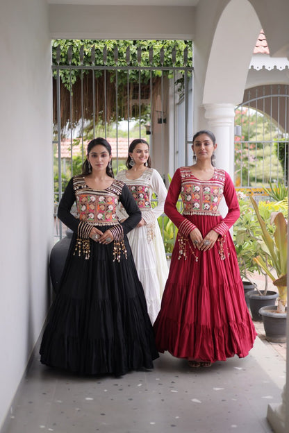 RangBhoomi Navratri Gown Collection 2026 — White, Maroon & Black Festive Gown