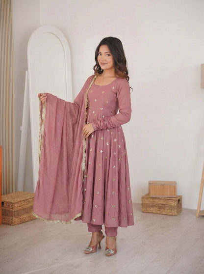 Elegant Ready-to-Wear Designer Gown and Dupatta Set in Roman Silk with Exquisite Embroidery