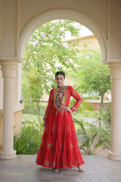 RangBhoomi Bandhani & Kutchi Patchwork Faux Georgette Gown — Navratri Collection 2026