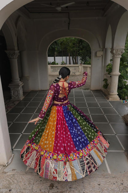 Navratri Festival Full-Stitched Georgette Lehenga Choli with Vintage and Kutchi Gamthi Embellishments