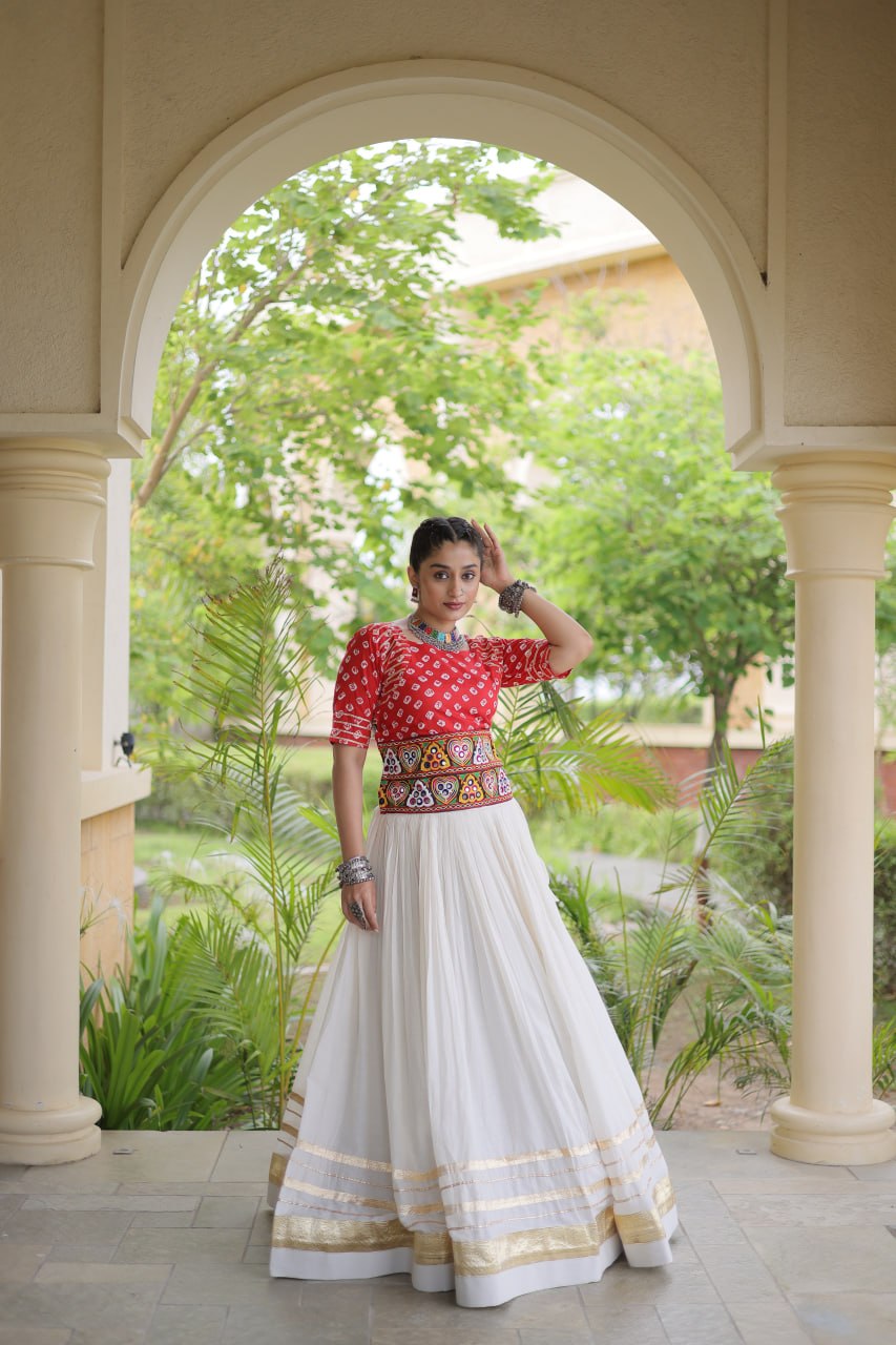 RangBhoomi Navratri Festive Lehenga Set - Cora Cotton & Bandhej Embroidered Blouse