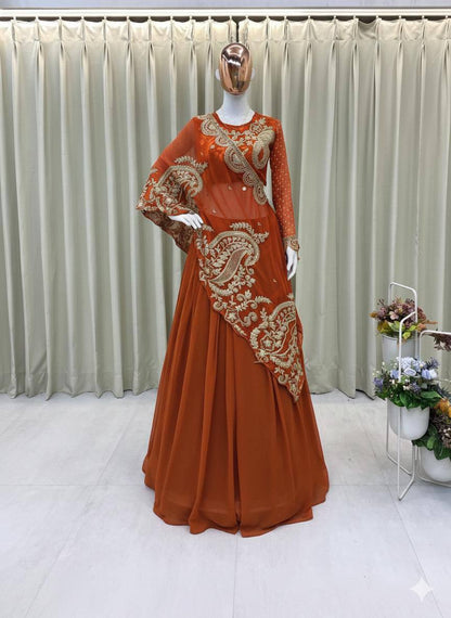 Designer Wear Embroidered Lehenga with Blouse and Shrug Set