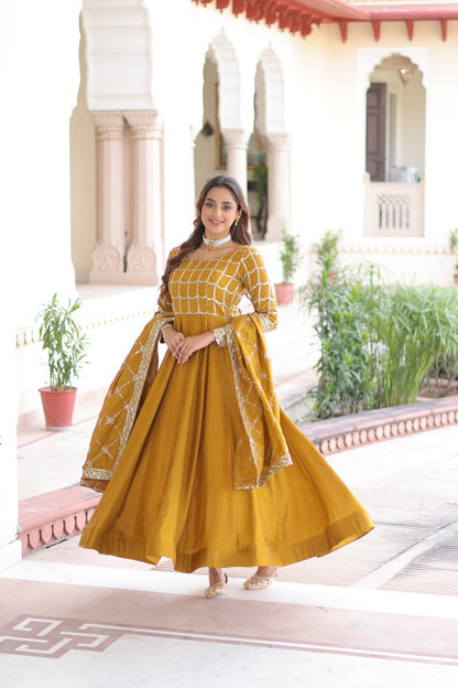 RangBhoomi Premium Ready-to-Wear Embroidered Gown and Dupatta Set
