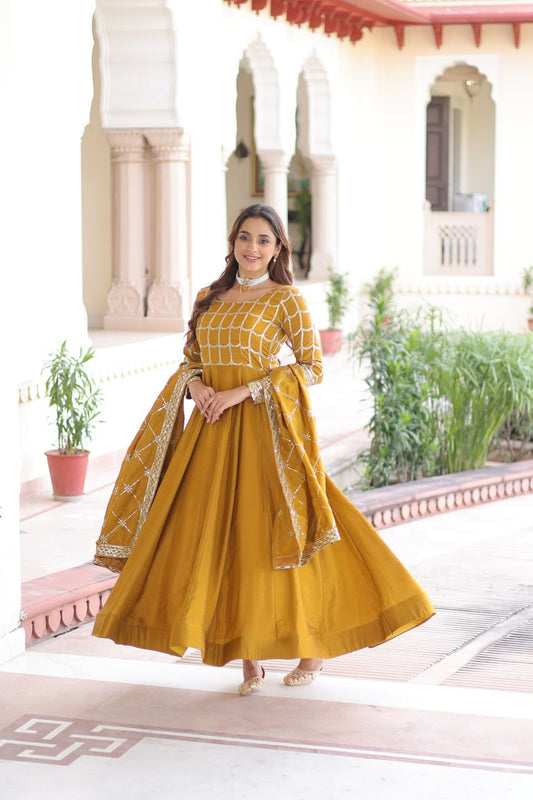 RangBhoomi Premium Ready-to-Wear Embroidered Gown and Dupatta Set