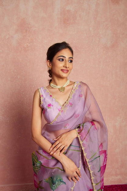 Ready to Wear Organza Saree - Floral Print, Lightweight