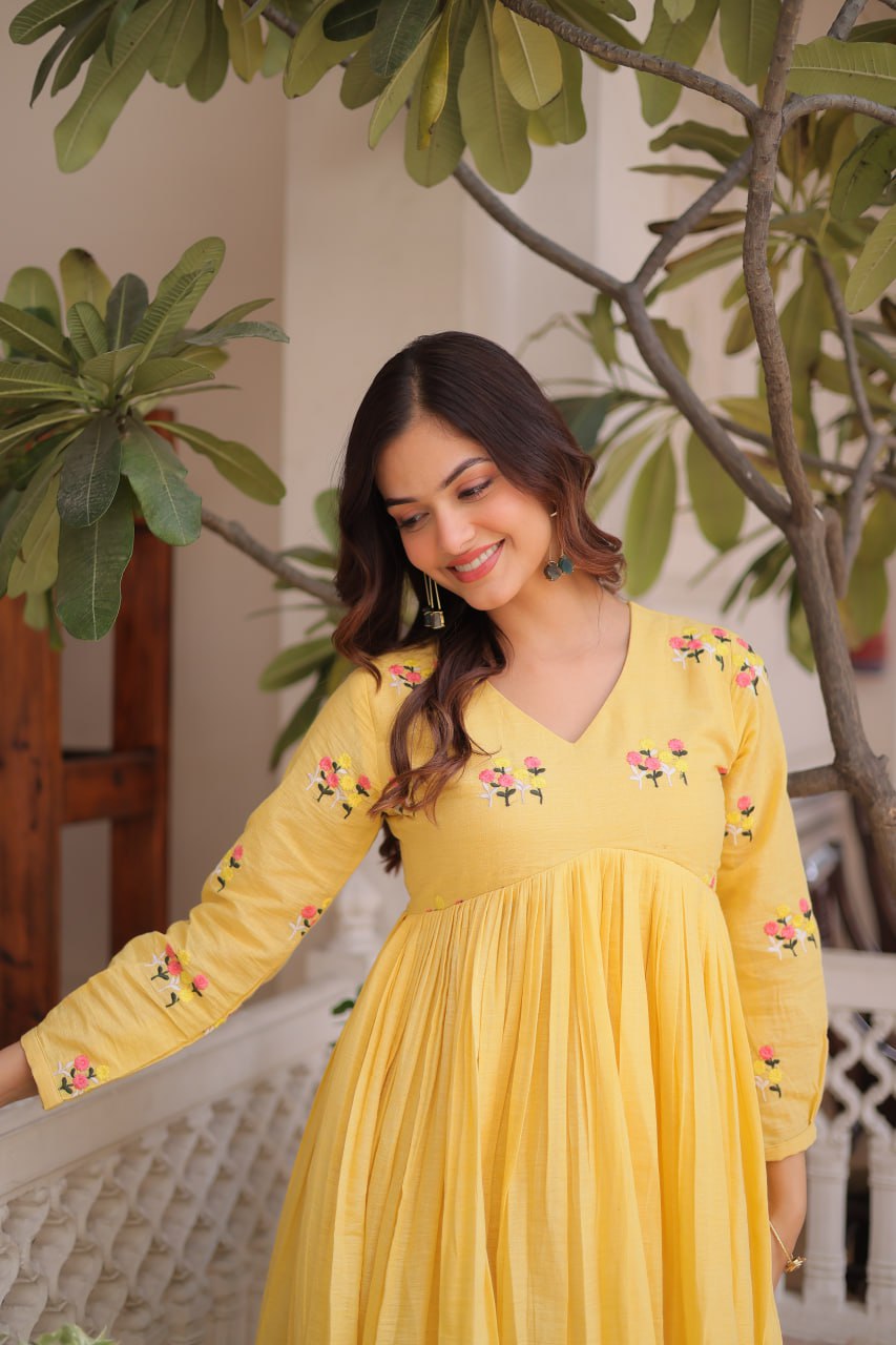 Premium Ready-to-Wear Embroidered Cotton Kurti with Matching Cotton Pants