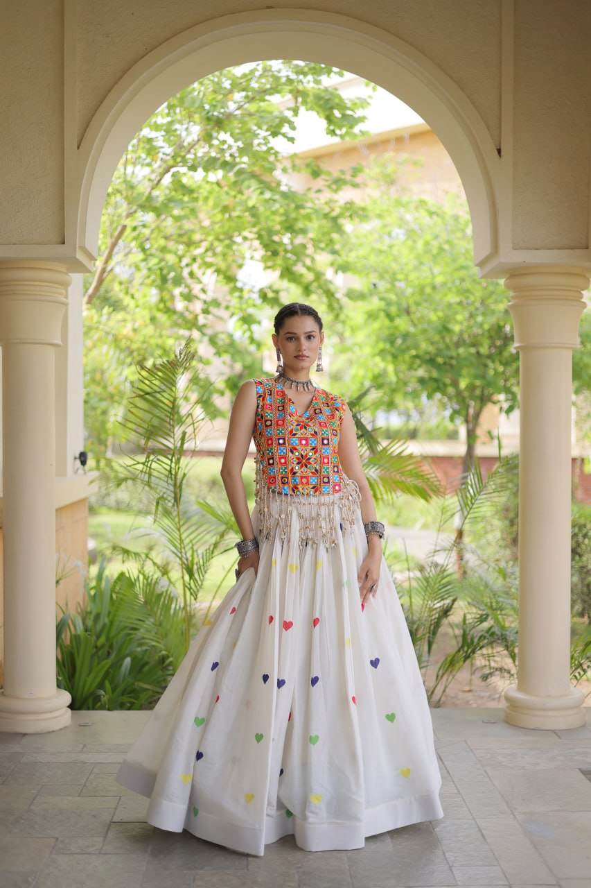RangBhoomi Navratri Festive Cora Cotton Lehenga Set with Embroidered Blouse