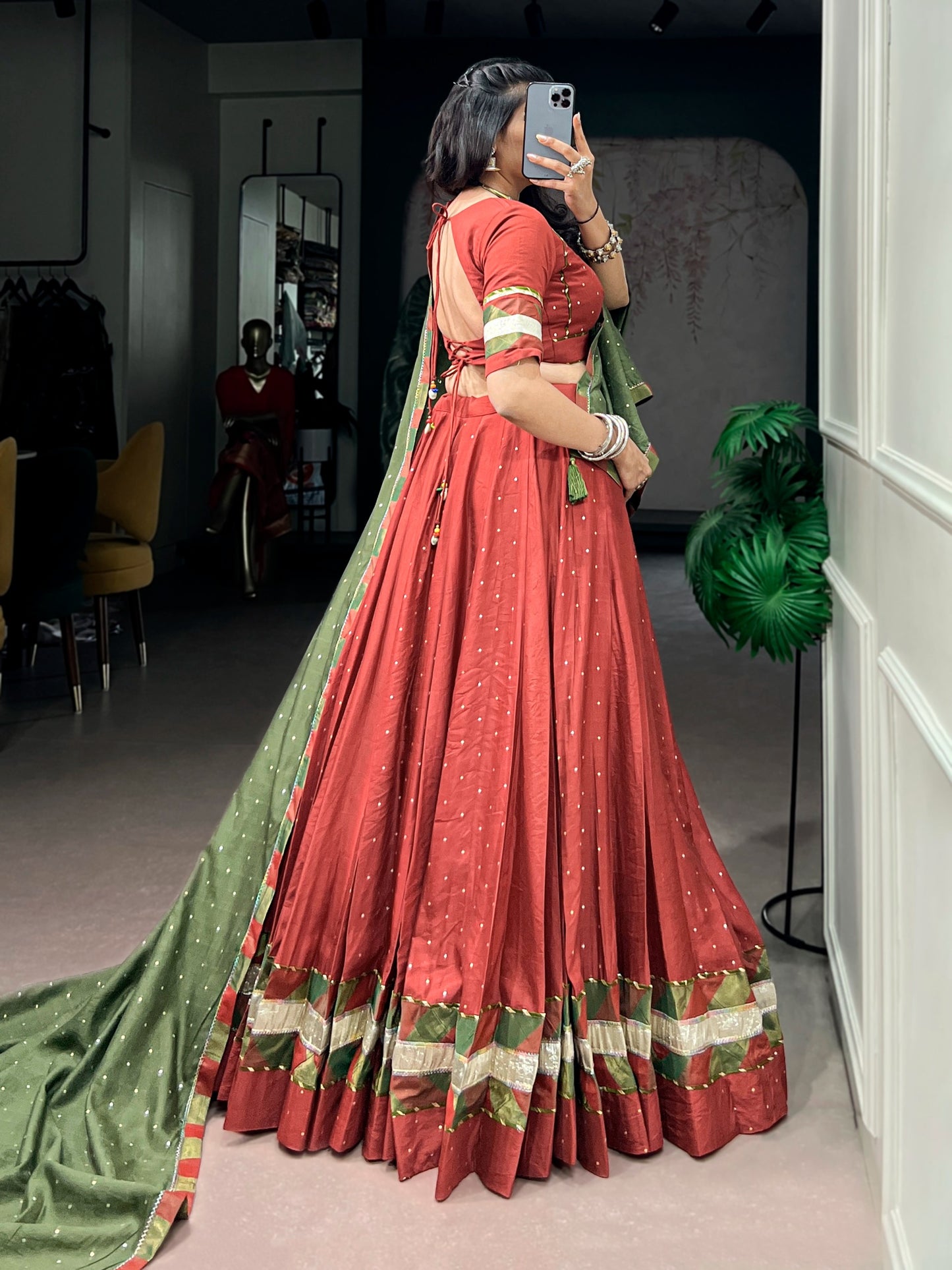 RangBhoomi Navratri Chanderi Lehenga Set — Zari Weave & Latkan Embellished