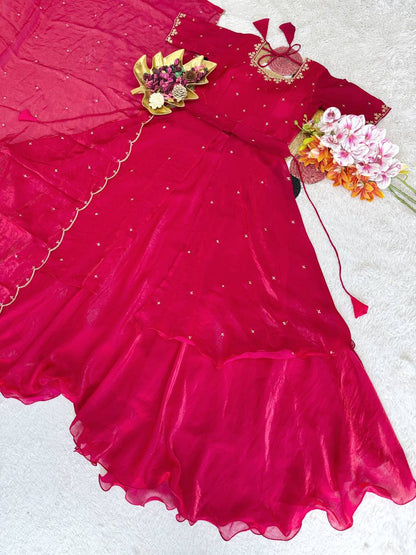 RangBhoomi Heavy Space Silk Double-Frill Lehenga Choli Set — Sequined Embroidery, Ready-to-Ship Rakshabandhan Special