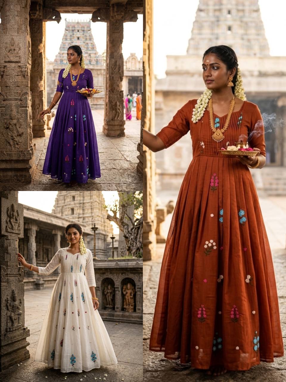 Embroidered Mull Cotton Festival Gown – Elegant Fully Stitched Celebration Wear