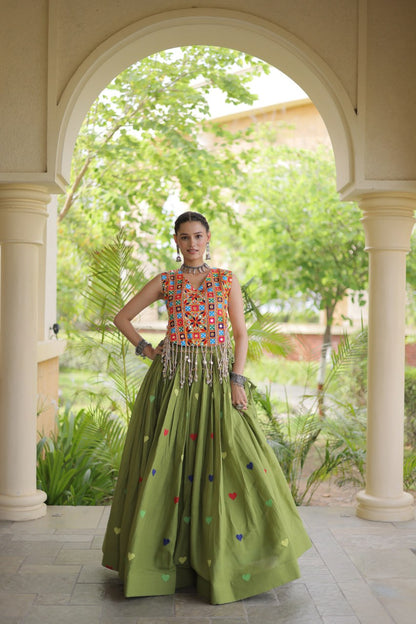 RangBhoomi Navratri Festive Cora Cotton Lehenga Set with Embroidered Blouse