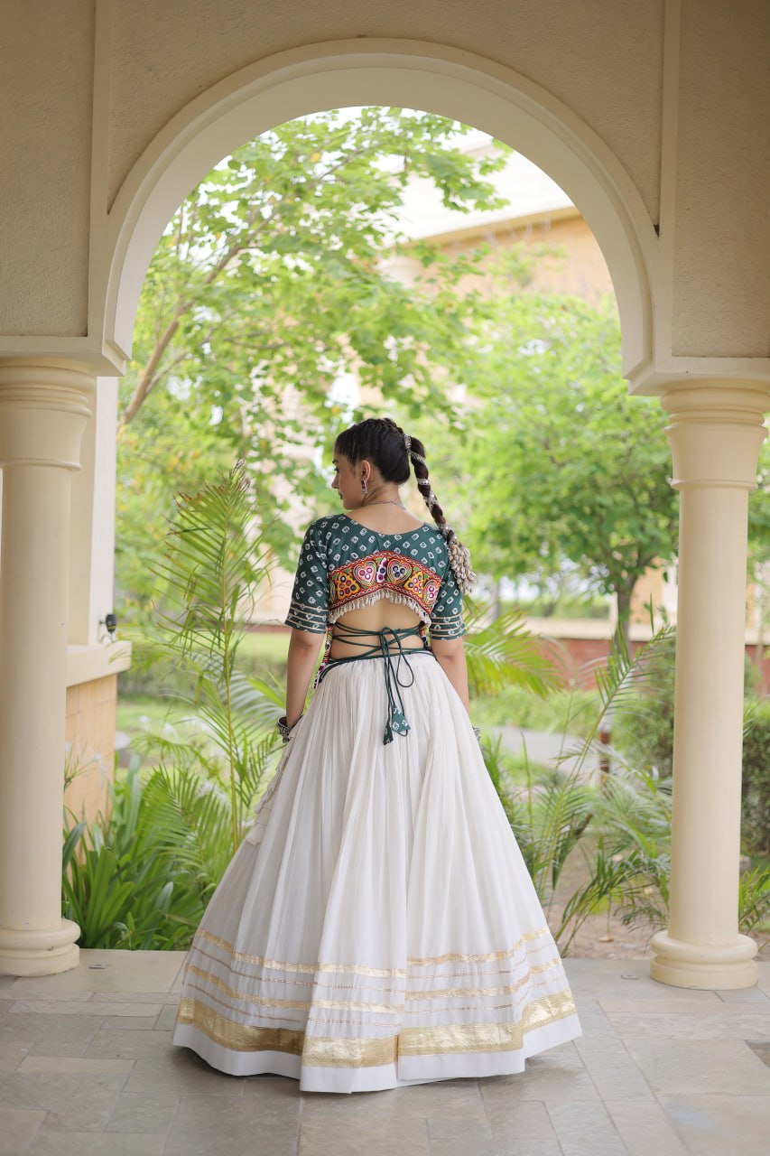 RangBhoomi Navratri Festive Lehenga Set - Cora Cotton & Bandhej Embroidered Blouse