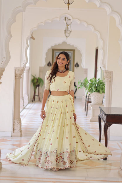 Elegant Vichitra Silk Lehenga Choli Set with Multi-Thread Embroidery and Sequined Dupatta