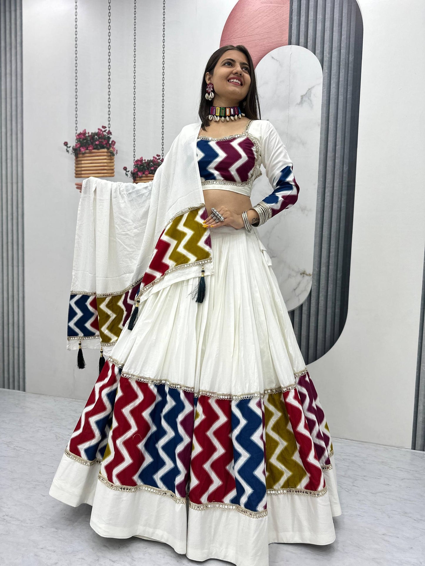 Navratri Special Pure Cotton Lehenga Choli Set with 6-Meter Flair, Fully Stitched Comfort Fit