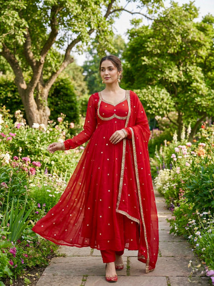 Elegant Party Wear Fendi Satin Gown Set with Dupatta and Pants Featuring 3MM Rembo Sequin and Zari Embroidery