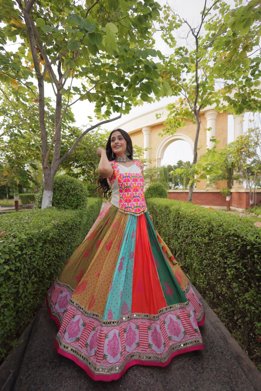 RangBhoomi Cotton Mirror-Lace Lehenga Set — Full-Stitched Festive Navratri Outfit