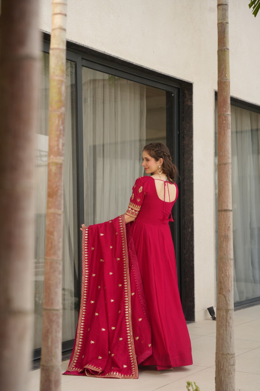 Exquisite Vichitra Silk Embroidered Gown