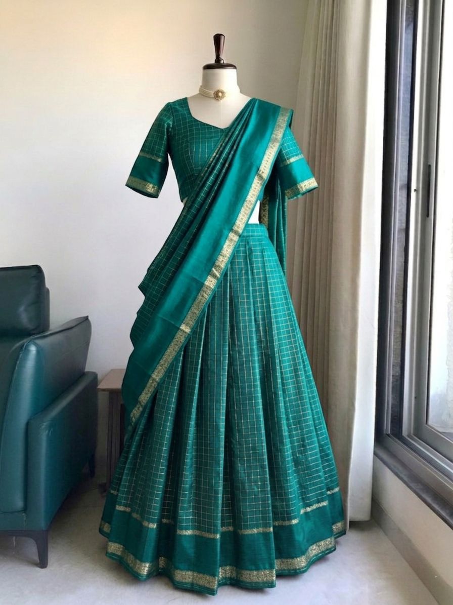Elegant Pure Viscose Georgette Lehenga Choli Set with Zari Weaving and Hand-Dyed Chex Pattern