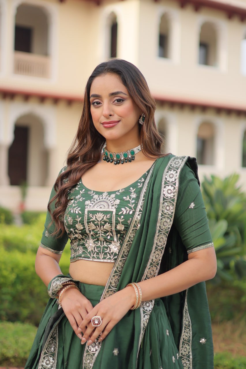 RangBhoomi Premium Vichitra Silk Lehenga Choli Set 2026 with Embroidered Sequins, Zari & Thread Work