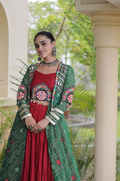 RangBhoomi Navratri 2026 Rayon Lehenga Set with Bandhani Shrug — Full-Stitched Festive Ensemble