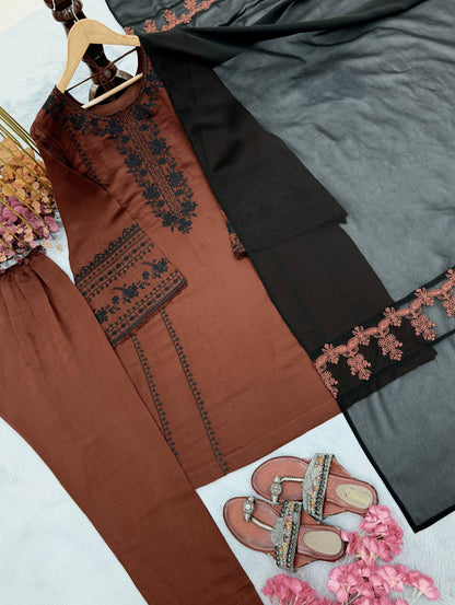 RangBhoomi Designer Party Wear Pur Roman Silk Top & Bottom Set with Heavy Georgette Dupatta