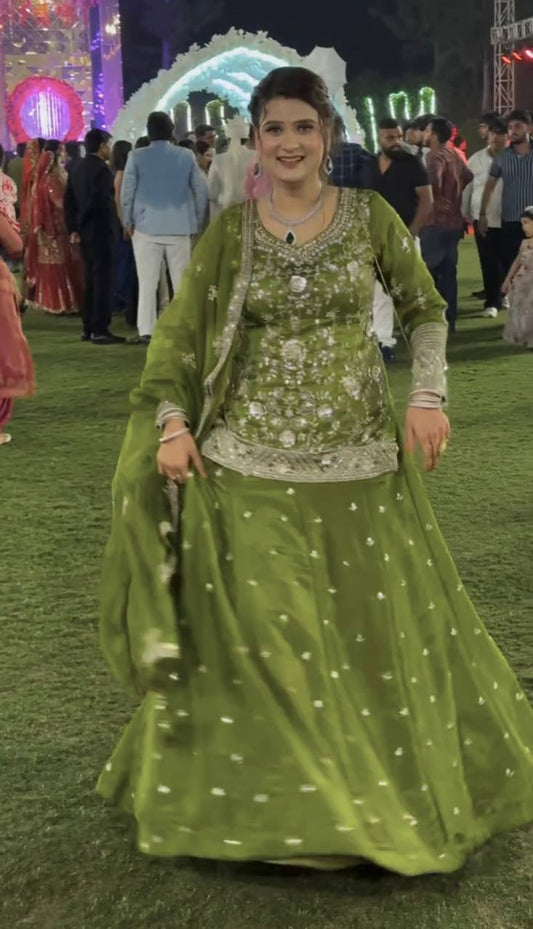 Exclusive Designer Party Wear Collection - Elegant Full-Stitched Shimmer Silk Lehenga Ensemble