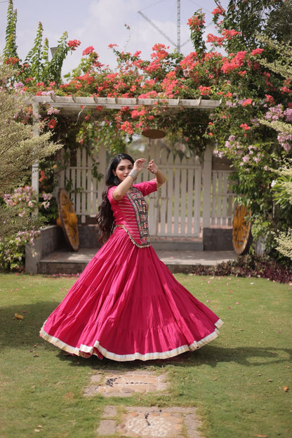 RangBhoomi Navratri 2026 Kora Cotton Full-Stitched Lehenga & Blouse Set — L (40", Adjustable 38–44)