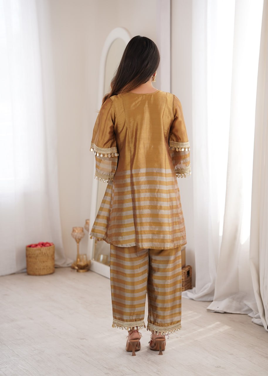RangBhoomi Ready-to-Wear Top and Bottom Set with Embroidered Batwa - Elegant Mirror Work Ensemble