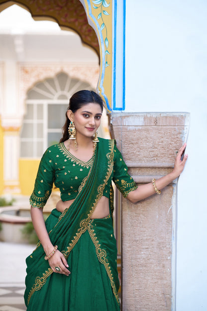 Emerald Royal Elegance – Stunning NC Silk Lehenga with Sequined Embroidery and Elegant Dupatta