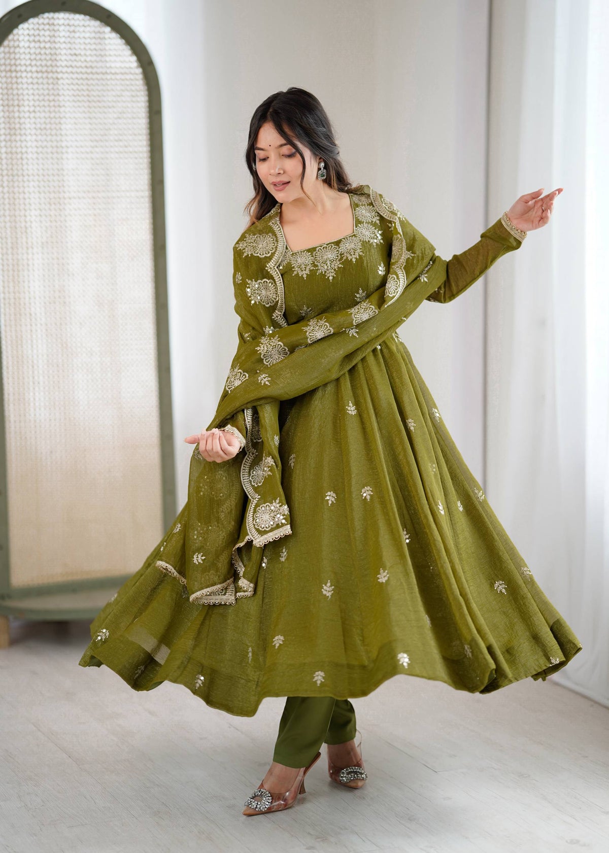 RangBhoomi Elegant Embroidered Sequence Designer Anarkali Three Piece Set