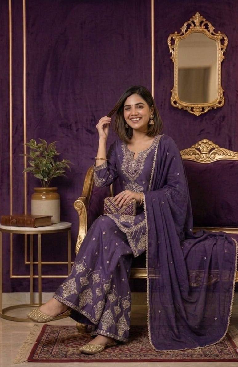 RangBhoomi Designer Wear Festival Exclusive Collection – Premium Embroidered Rangoli Crush Fabric Set with Palazzo and Lace Dupatta
