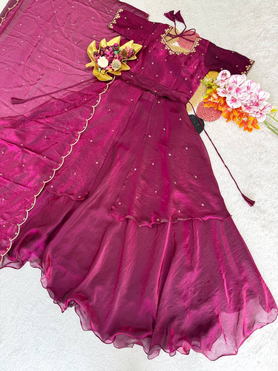 RangBhoomi Heavy Space Silk Double-Frill Lehenga Choli Set — Sequined Embroidery, Ready-to-Ship Rakshabandhan Special