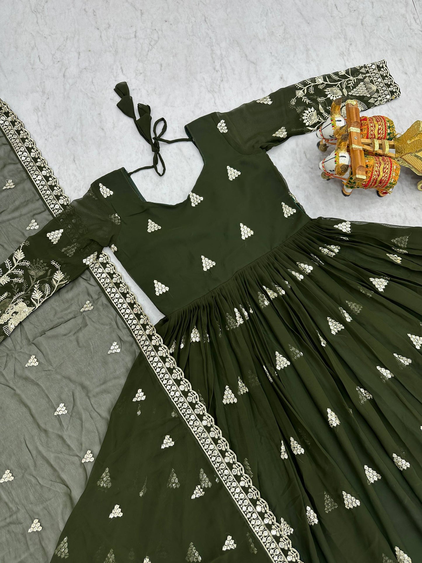 Fox Georgette Anarkali Gown with Sequence Embroidery and Dupatta