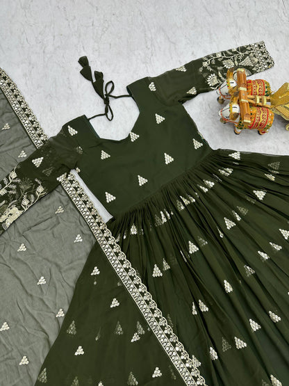 Fox Georgette Anarkali Gown with Sequence Embroidery and Dupatta