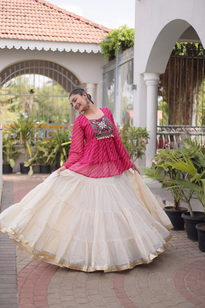 RangBhoomi Navratri Lehenga Choli Set — Kora Cotton Frill with Laheriya Print