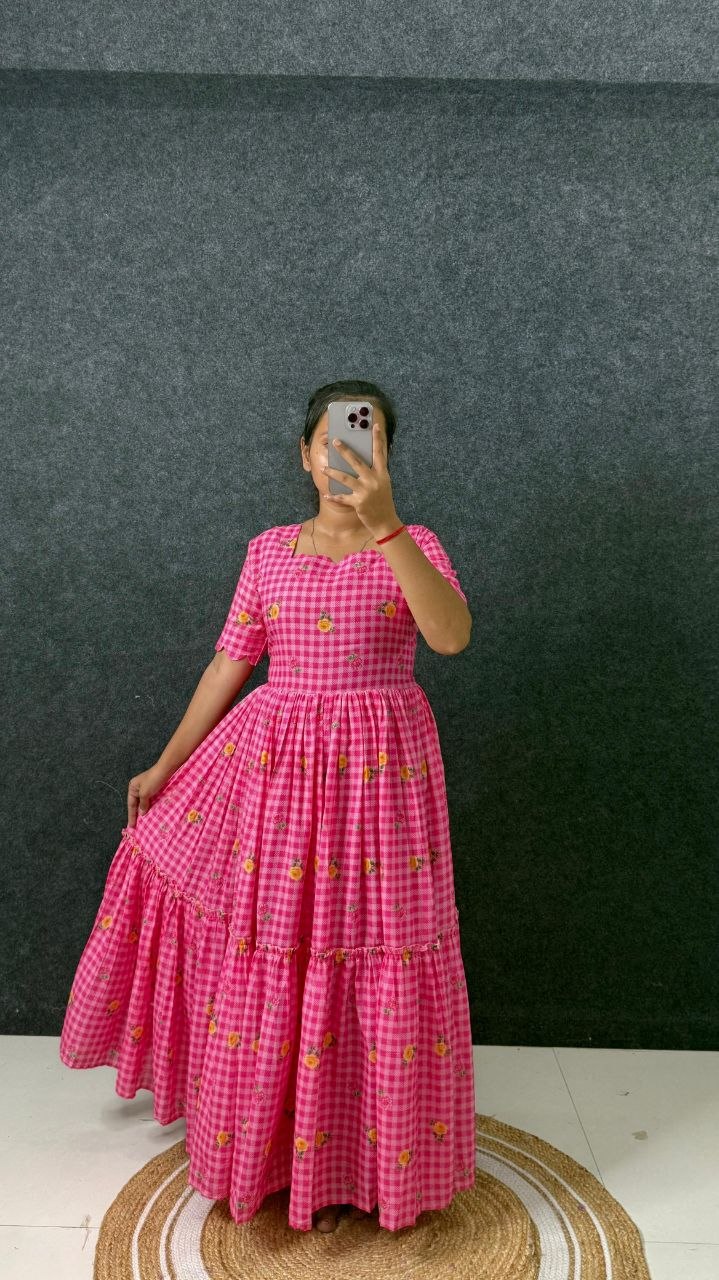 RangBhoomi Elegant New Cotton Sunflower Print Midi Dress with Realistic Modeling