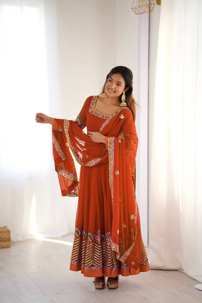 RangBhoomi Heavy Designer Party Gown with Embroidered Dupatta