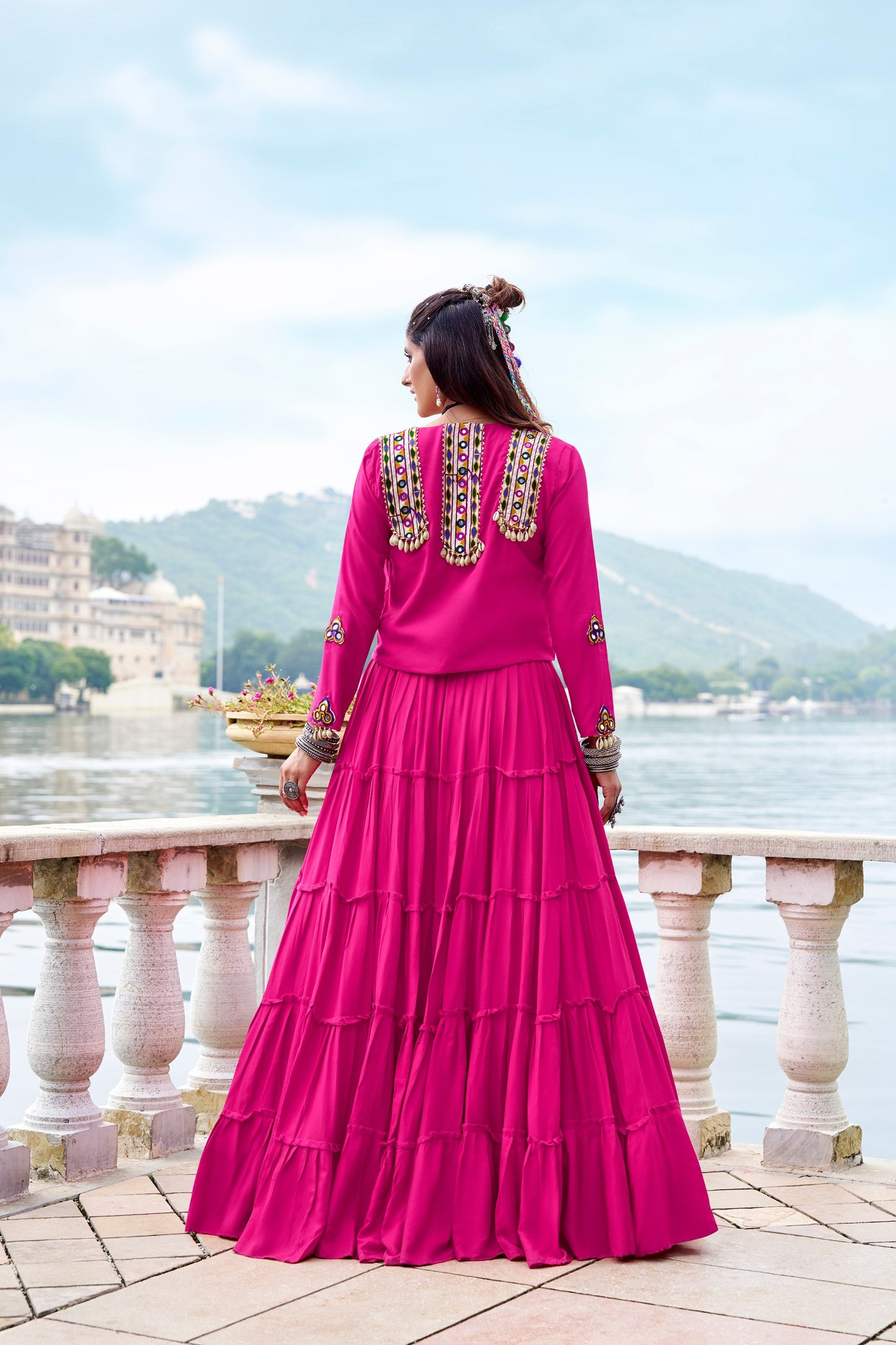 RangBhoomi Navratri Collection 2026: Elegant Rajudi Ethnic Lehenga with Mirror and Gamthi Embroidery