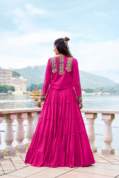 RangBhoomi Navratri Collection 2026: Elegant Rajudi Ethnic Lehenga with Mirror and Gamthi Embroidery