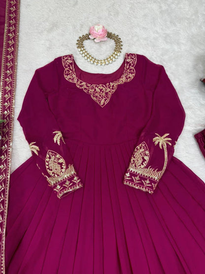 RangBhoomi Elegant SP Series Gown Set with Realistic Modeling - Faux Georgette & Microfiber Fabric, Thread and Sequence Embroidery