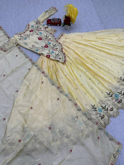 Rangbhoomi Festive Embroidered Crop Top with Lehenga, Jacket & Dupatta