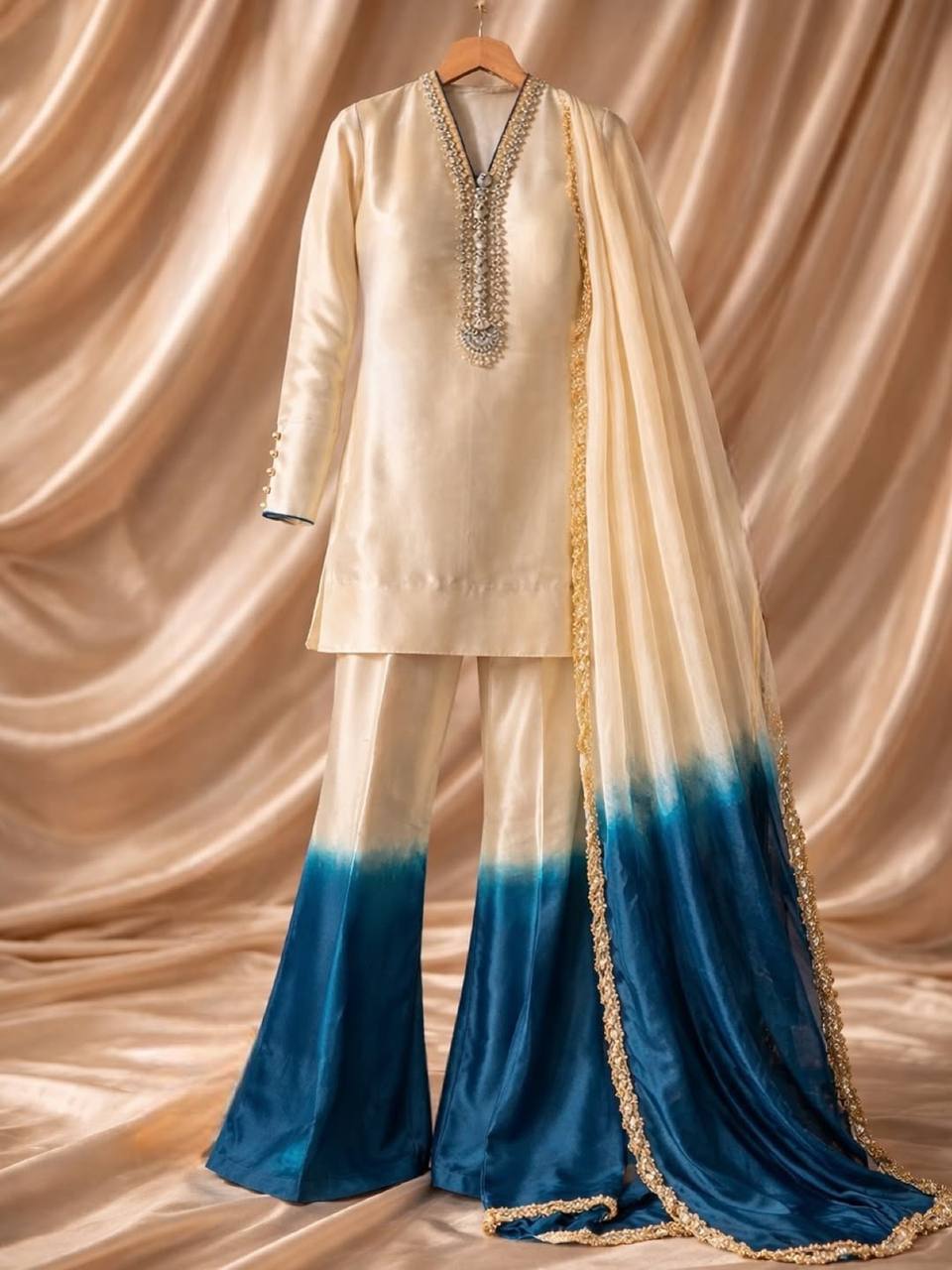 Launching New Designer Party Wear Look Pure Roman Glass Top & Elegant Palazzo with Dupatta Set
