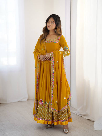 RangBhoomi Heavy Designer Party Gown with Embroidered Dupatta