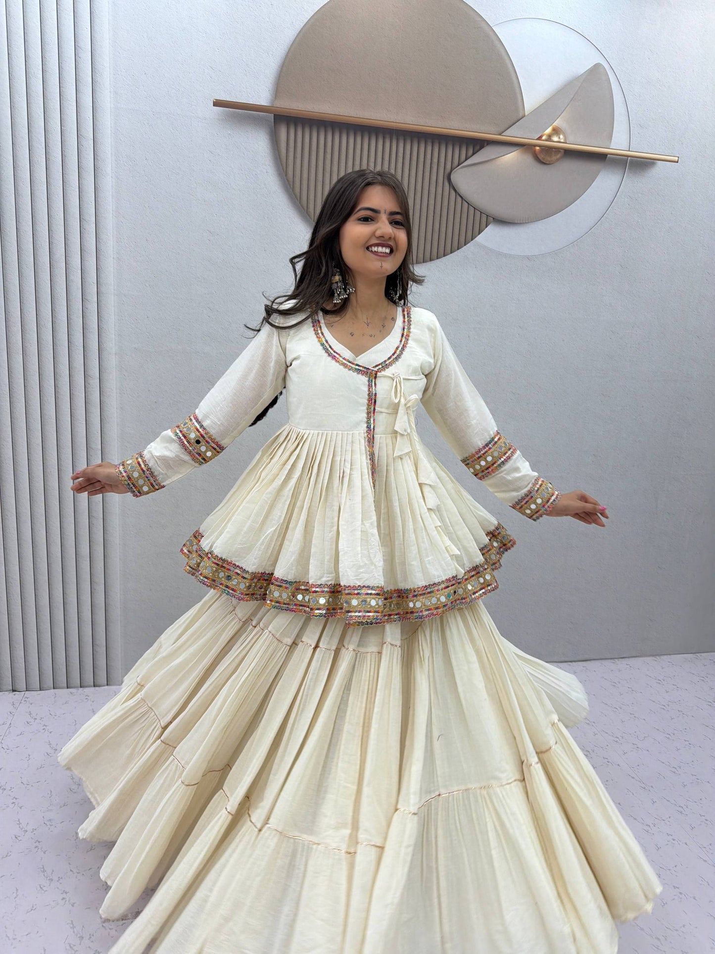 RangBhoomi Navratri Kediyu-Style Lehengacholi – Pure Cotton, 9m Flair, Fully Stitched