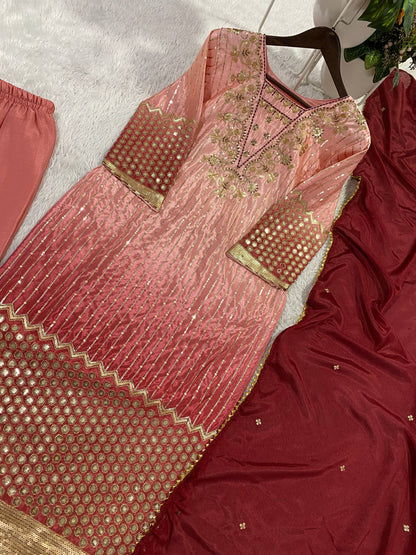 Elegant Embroidered Top, Pant, and Dupatta Set Perfect for Party and Wedding Designer Wear