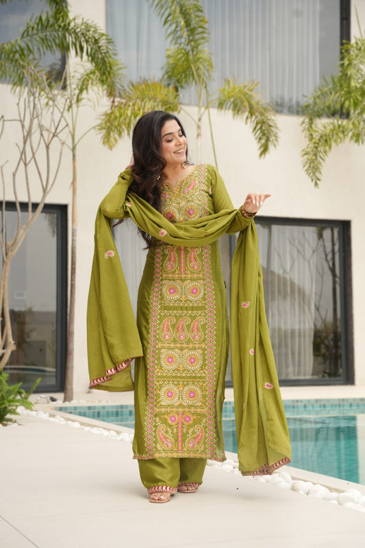 RangBhoomi Elegant Ready-to-Wear Top, Pant, and Dupatta Set with Intricate Multi-Thread Embroidery 2026 Collection